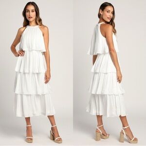 Lulus Tier and Far White Tiered Pleated Halter Midi Dress 🕊